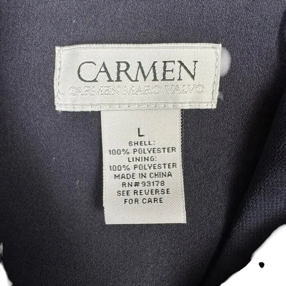 Carmen Marc Valvo Navy Sheer Chiffon Long Sleeve Button Up Business Blouse - Picture 12 of 13